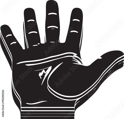 Black and white illustration of a hand wearing a glove