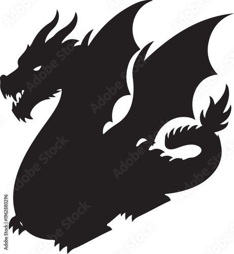 Black dragon silhouette with wings and sharp teeth