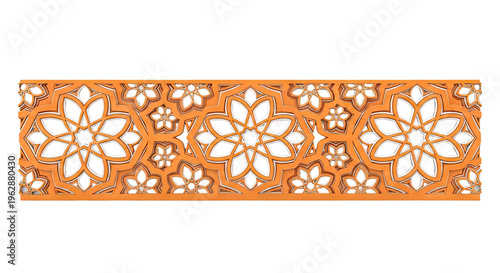Intricate Orange Geometric Floral Lattice Panel