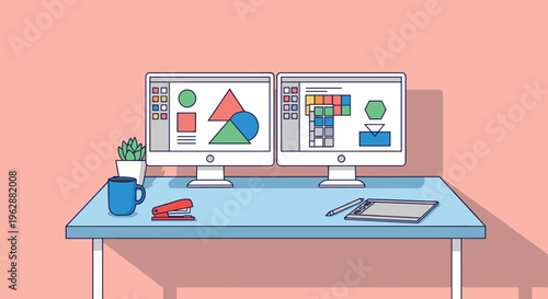 Business office workspace with computers.