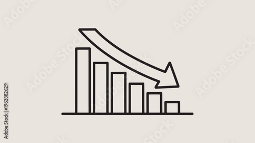 A bar graph showing a decline in data with a downward arrow