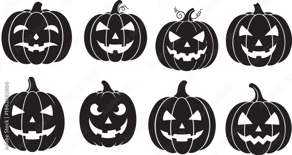 Obraz premium Collection of spooky black jack-o-lanterns for Halloween decoration