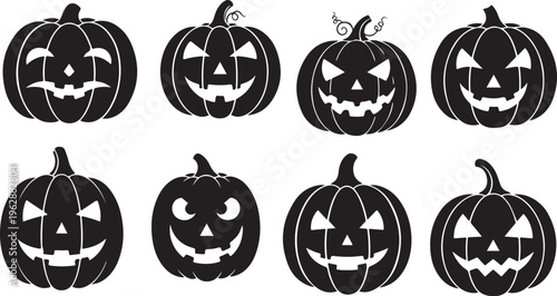 Collection of spooky black jack-o-lanterns for Halloween decoration