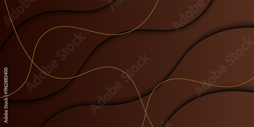 Abstract wavy dark brown luxury background template vector with shadow and gold lines.Futuristic background with strong pattern design.Eps10 vector