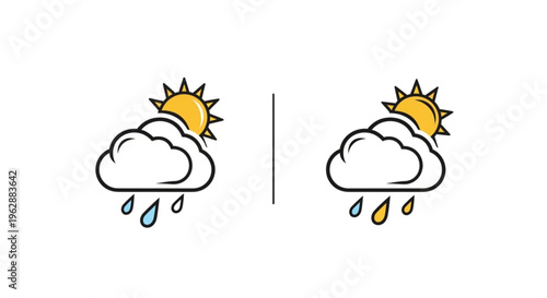 Weather icons showing sunny with rain clouds and precipitation droplets side by side