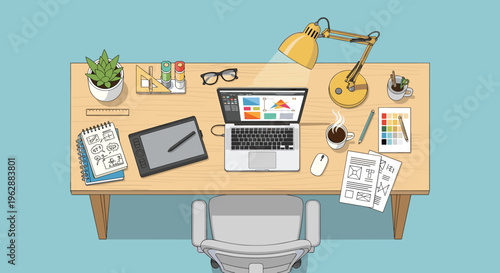 Office desk with laptop computer.