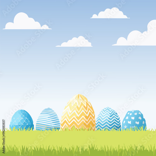 Easter Eggs with Clouds Sky Spring Holiday Background
