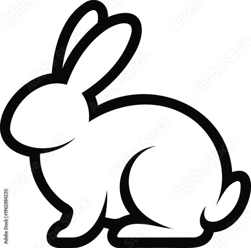A stylized black silhouette of a cute cartoon rabbit sitting upright. Vector, illustration