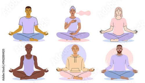 Diverse group of people meditating together.