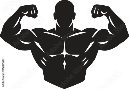 Silhouette of a muscular man posing with flexed biceps and defined physique