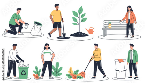 People doing various gardening activities.