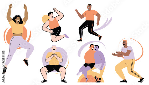 People doing various yoga poses together 1.