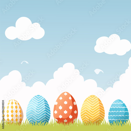 Easter Eggs in Landscape Spring Holiday Illustration

