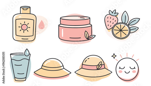 Summer sun protection and refreshing drinks.