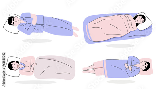 Woman Sleeping in Different Positions.