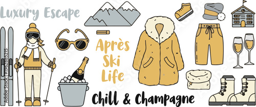 Apres Ski Winter Resort Holiday, Illustration Cartoon Collection