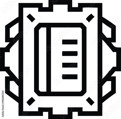 Document inside a mechanical frame indicating structured data or technical specifications