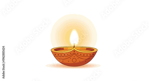 A traditional Indian clay lamp with a lit wick against a white background, symbolizing Ram Navami celebrations with warm, golden tones and a serene mood.
