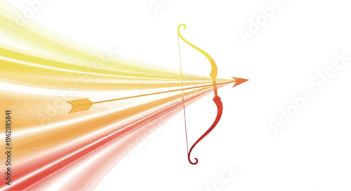 Vibrant illustration of a bow and arrow with colorful, streaking lights on a white background, symbolizing Ram Navami celebrations.