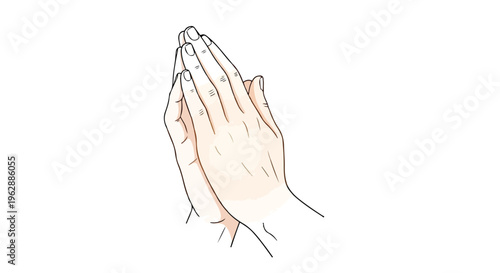 Illustration of hands in prayer position, palms together, on a white background, symbolizing Ram Navami celebration with a serene and peaceful mood.