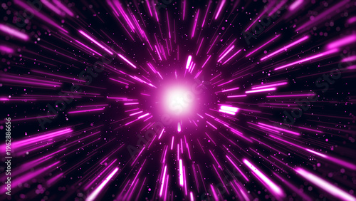  眩しい光と宇宙空間をワープするイメージの背景素材（ピンク）