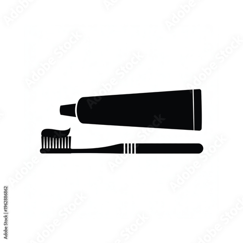 A black silhouette depicting a toothbrush and tube of toothpaste