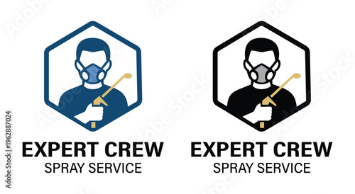 Expert Crew Spray Service Logo Featuring Technician in Mask for Professional Pest Control, Industrial Disinfection, and Sanitization Branding
