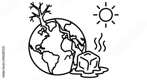 A stark illustration depicting global warming s impact with a cracked earth and melting ice