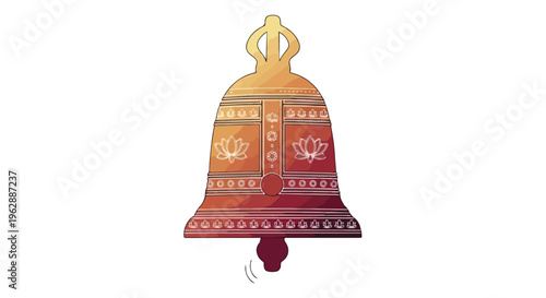 Illustration of a vibrant bell adorned with intricate patterns and symbols, celebrating Ram Navami with warm, festive colors against a clean white background.