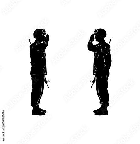 Silhouette Soldiers Communicating with Radios