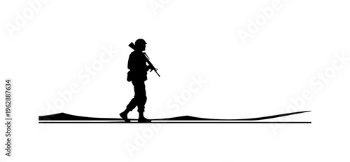 Silhouette of Soldier Skiing Downhill