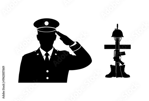 Military Salute and Rifle Silhouette Vector Art