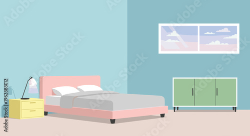 Bed with pink headboard and frame.