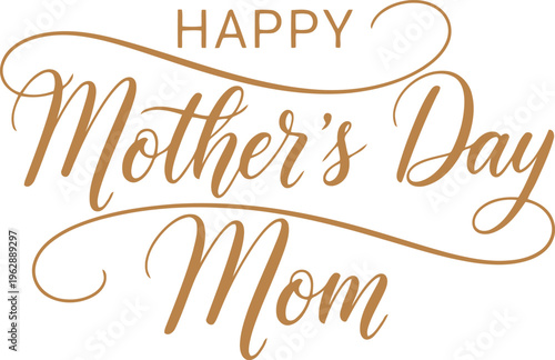 Beautiful handwritten happy mothers day greeting with decorative ribbon design