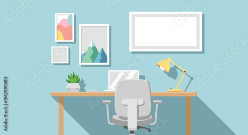 Office Desk with Modern Gray Chair.