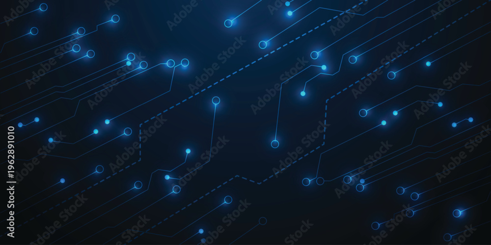 Fototapeta premium Futuristic Glowing Blue Circuit Network Abstract Technology Background with Digital Connection Lines