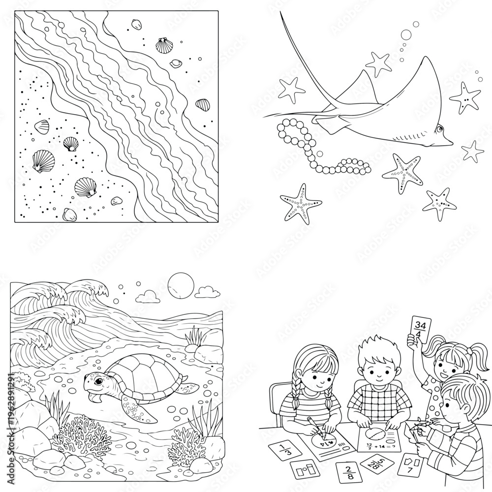 Fototapeta premium Collection of black and white floral illustrations featuring lilies, a single tulip, and a decorativ