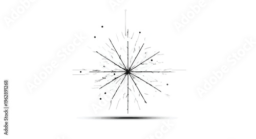Abstract starburst design with radiating lines and small scattered dots symbolizes energy release or a technological signal.