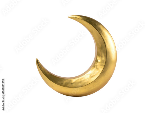 Gleaming golden crescent moon object on a white background