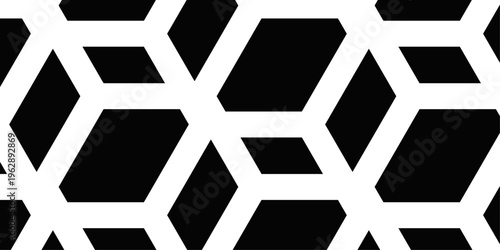 Seamless black and white geometric pattern featuring a hexagon shape vector illustration as a digital wallpaper element for business and technology design.