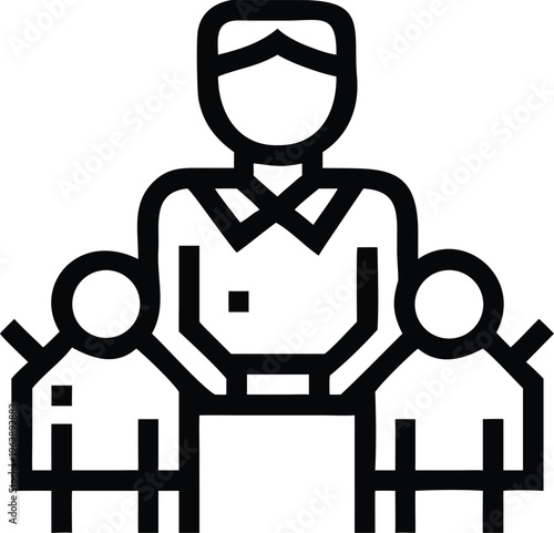 Dedicated teacher with two young students icon symbolizing education and learning environments