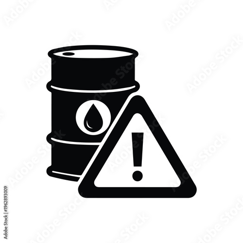 Oil barrel with hazard warning sign. Industrial danger concept isolated on transparent background.
