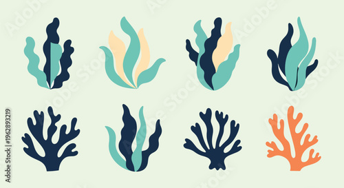 Collection of colorful coral reef shapes in various shades and designs for aquatic themes