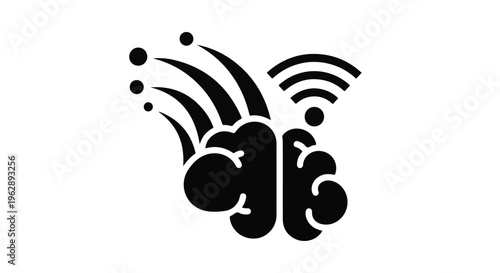 Abstract brain icon depicting a surge of digital information, creative ideas, and interconnected thought processes