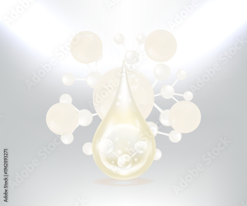 Hyaluronic acid and Niacinamide skin solutions ad, white collagen serum drops with cosmetic advertising background ready to use, illustration vector.