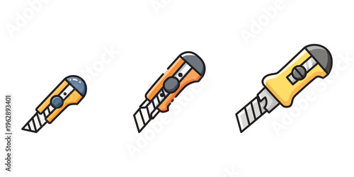 Stationery Utility Knife and Box Cutter Vector Illustration Set