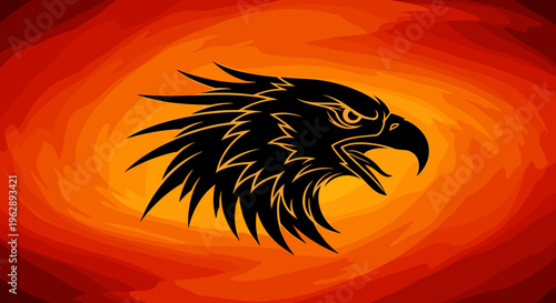 Eagle Head in Orange Background.