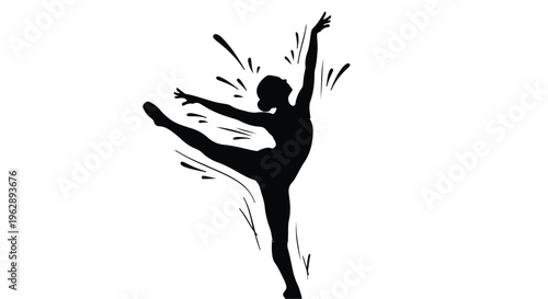 Energetic Silhouette of a Female Dancer in a Ballet Pose, Dynamically Rendered with Fluid Artistic Strokes, Embodying Grace and Motion