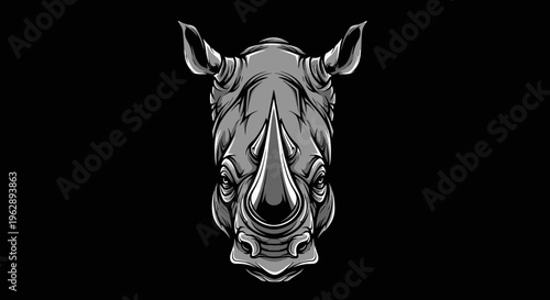 Gray Rhinoceros Face Closeup.