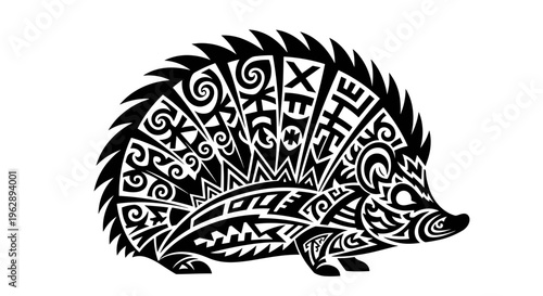 Hedgehog with tribal tattoo design.